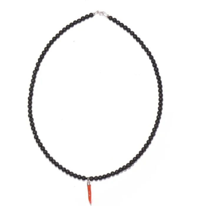 Collana Corallo rosso, Pietra Lavica ed Onice - immagine 2