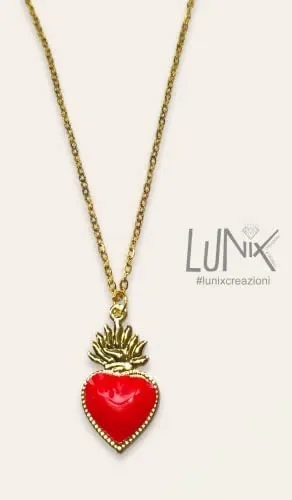 Collana Cuore Sacro, Idea Originale per Regalo Natale,Fatto a Mano, Gioielli Donna Ragazza (Rosso) - immagine 2