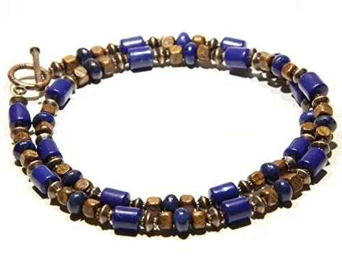 Collana di lapislazzuli, con perline legno e perle rame per uomini e…
