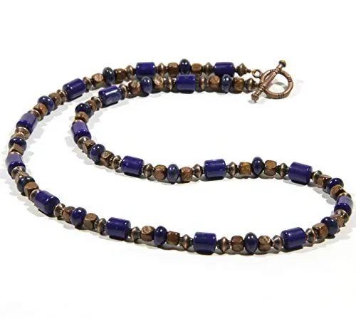 Collana di lapislazzuli, con perline legno e perle rame per uomini e… - immagine 2