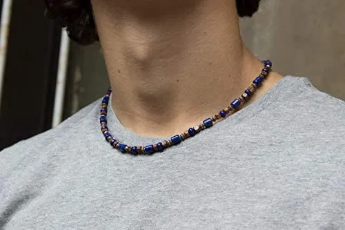 Collana di lapislazzuli, con perline legno e perle rame per uomini e… - immagine 3