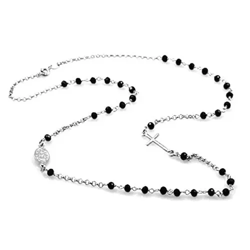 COLLANA GIROCOLLO ROSARIO IN ARGENTO 925% E PERLINE NERE 47CM