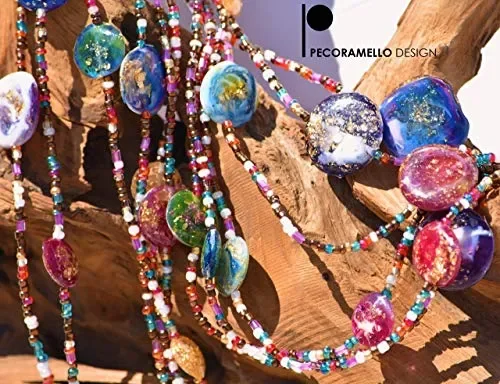 collana in perline di vetro e gemme resina artistica, gioiello…