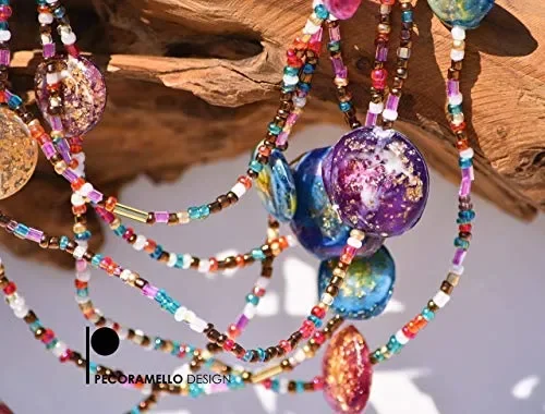 collana in perline di vetro e gemme resina artistica, gioiello… - immagine 3