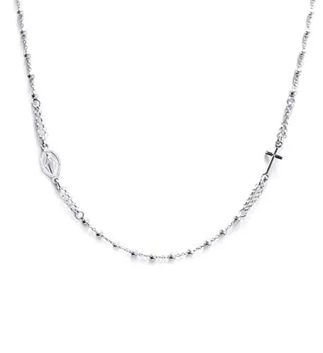 Collana Rosario Girocollo In Argento 925 – Croce E Medaglietta Madonna -…