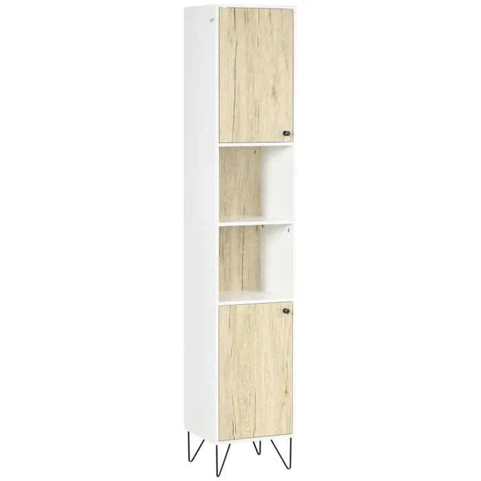 Colonna Bagno 2 Ripiani 2 Ante 30×31,5×169 cm in Truciolato Bianco e color Legno