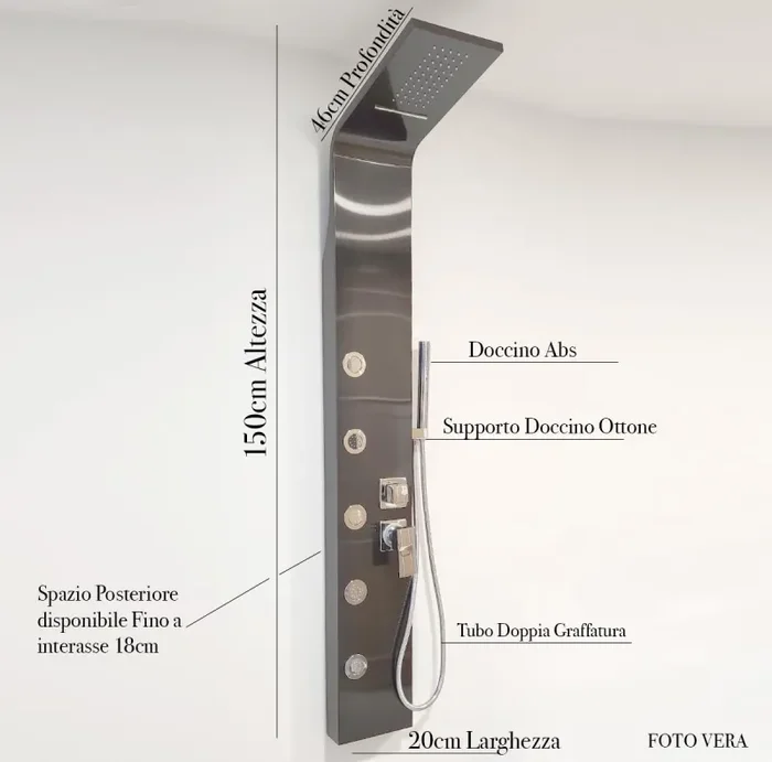 Colonna Doccia Idromassaggio in Acciaio Spazzolato Bonussi Austin Nera - immagine 2
