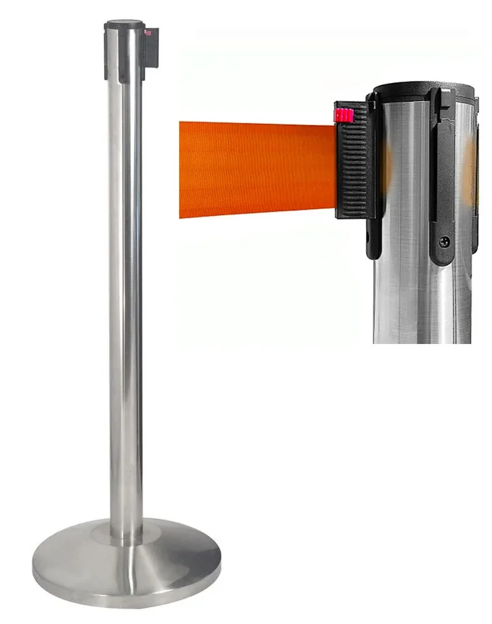 Colonnina Tendinastro 3 metri in Acciaio Inox Spazzolato Ø36×101 cm Nastro Arancione