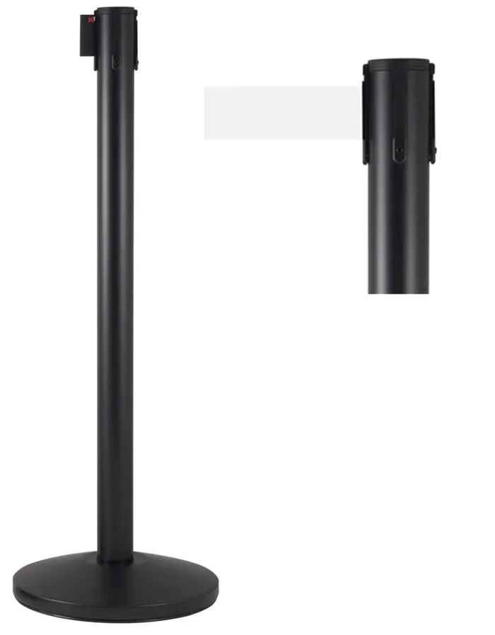 Colonnina Tendinastro 3 metri in Metallo Nero Opaco Ø36×101 cm Nastro Bianco