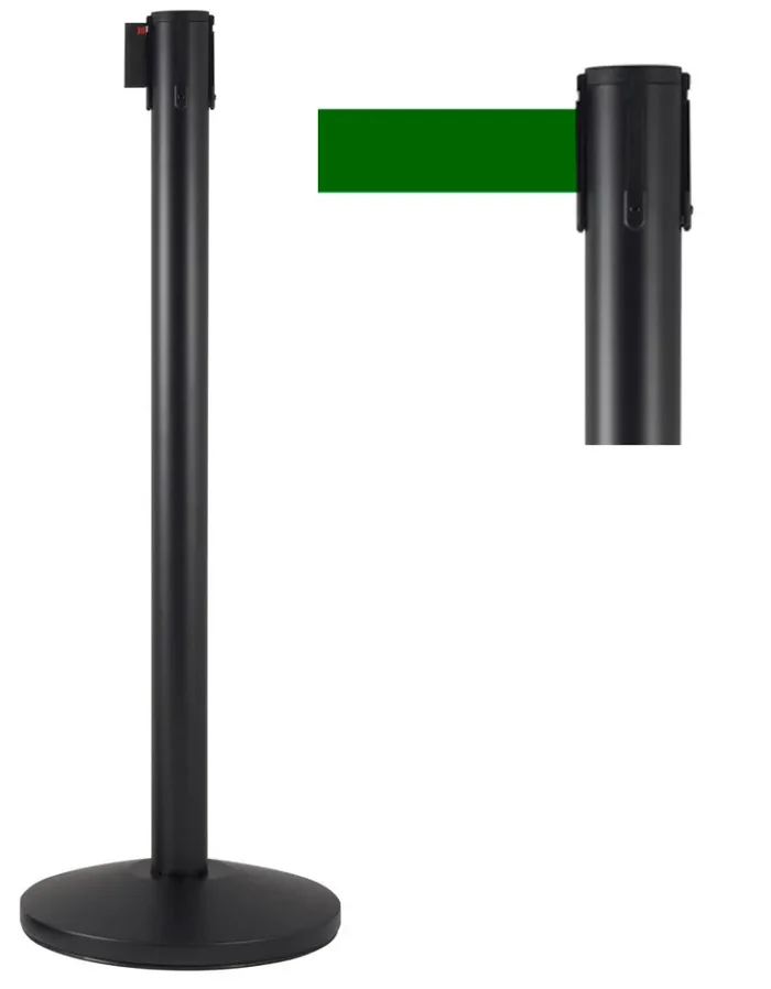 Colonnina Tendinastro 3 metri in Metallo Nero Opaco Ø36×101 cm Nastro Verde Vendita calda online