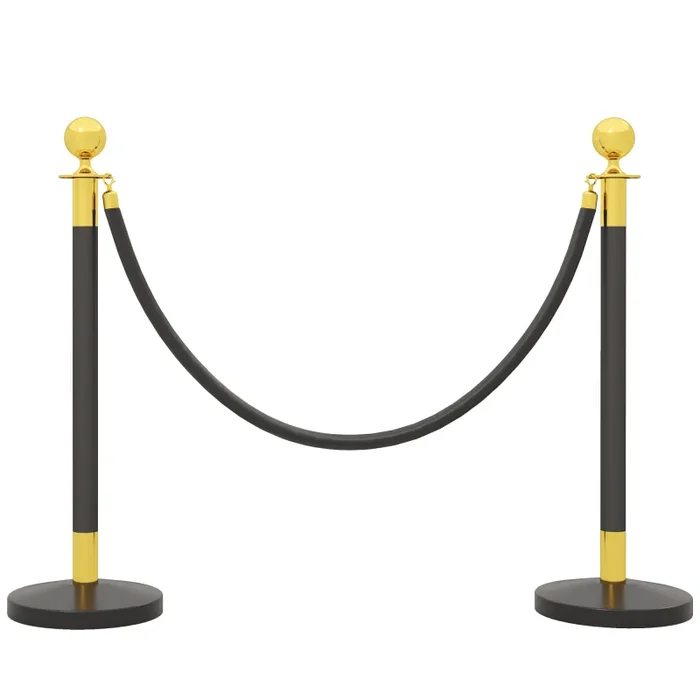 Colonnine Segnapercorso con Corda Vellutata Base Riempibile in Acciaio Inox Ø32×96 cm Nero e Oro