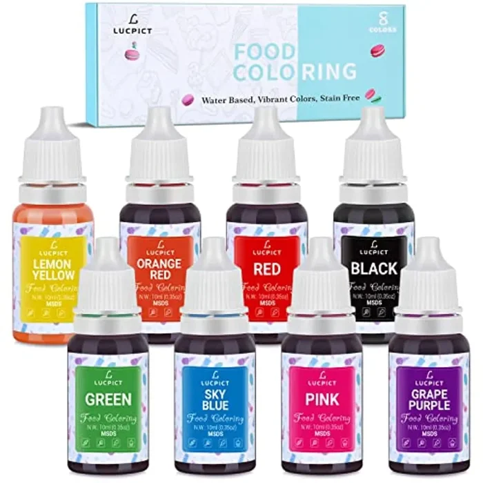 Colorante Alimentare 8x10ml – Colorante Alimentare Liquido Concentrato per Pasticceria, Torte, Biscotti, Glassa, Amaretti, Fondente – Colorante Alimentare Vivace per DIY Saponi Slime L’artigianato