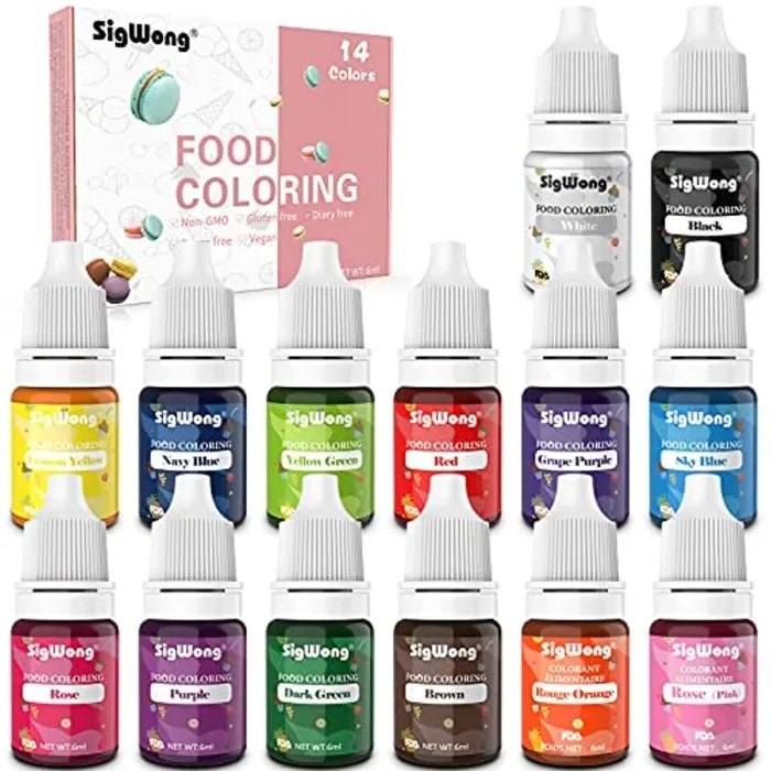 Coloranti Alimentari a 14 colori – Colorante Alimentare Liquido Concentrati per Cuocere Decorare, Cucinare, Glassare, torta, Fondente, Slime e Mestieri – Flaconi di 6 ml