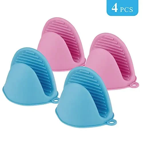 Comius Sharp Guanti per Forno, 4pcs Silicone al Calore da Blue + Pink Fornitura
