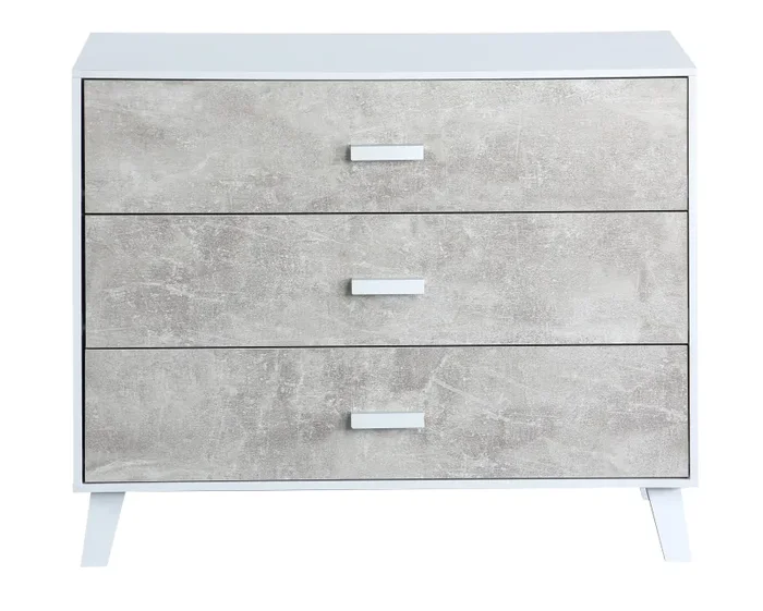 Comò 3 Cassetti 90x40x75 cm in Pannello Truciolare Bianco/Cemento - immagine 2