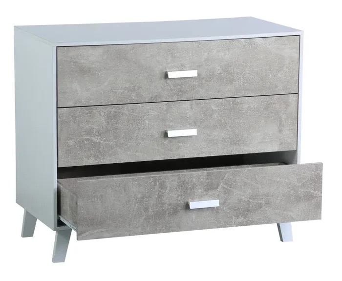 Comò 3 Cassetti 90x40x75 cm in Pannello Truciolare Bianco/Cemento - immagine 3
