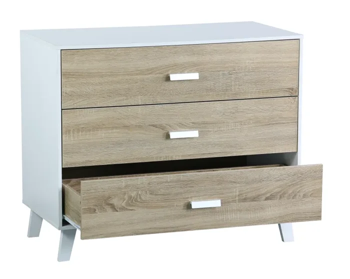 Comò 3 Cassetti 90x40x75 cm in Pannello Truciolare Bianco/Sonoma - immagine 3