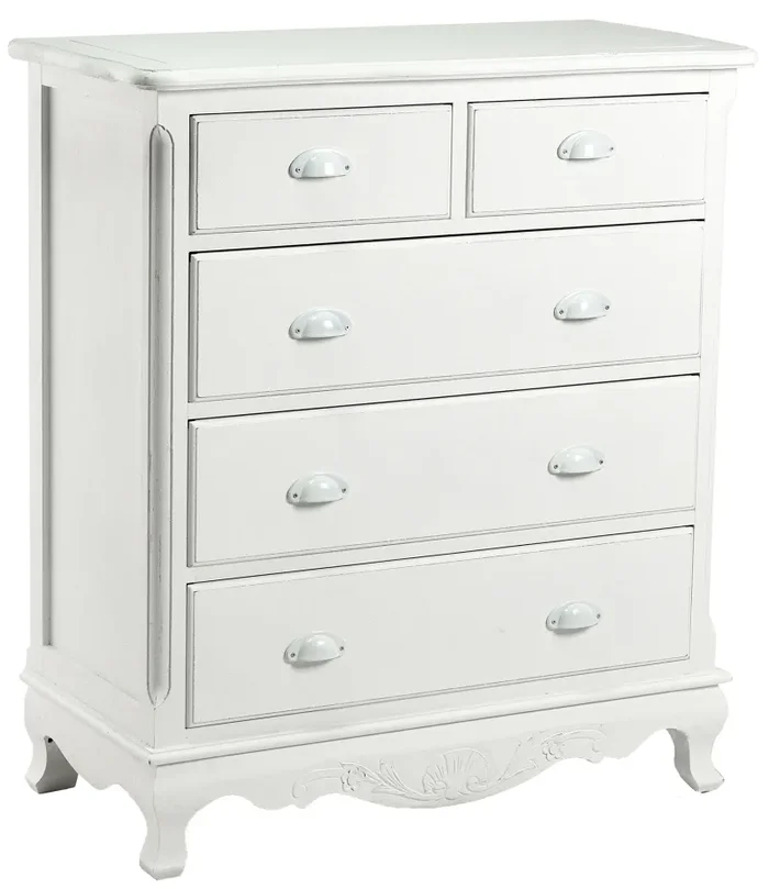 Comò 5 Cassetti in Legno Basilea Bianco Anticato