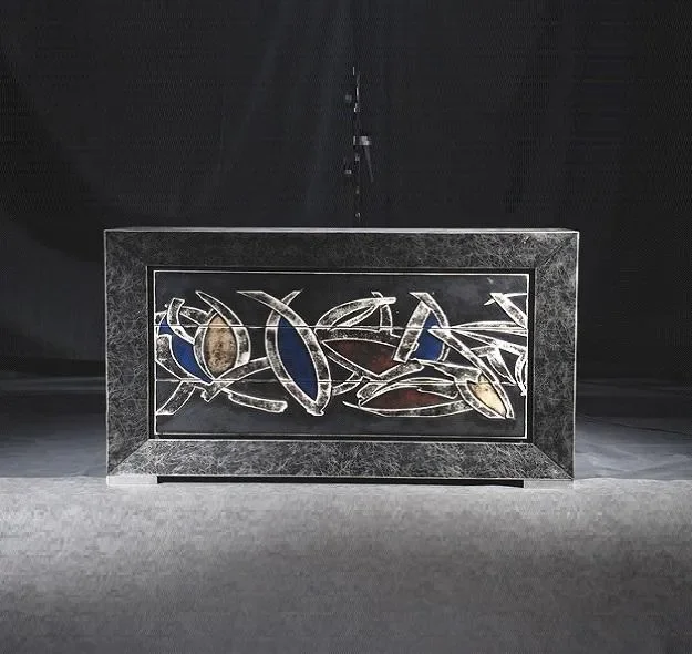 Comò 55x140xH87,5 cm in Legno e Similpelle Nero - immagine 2