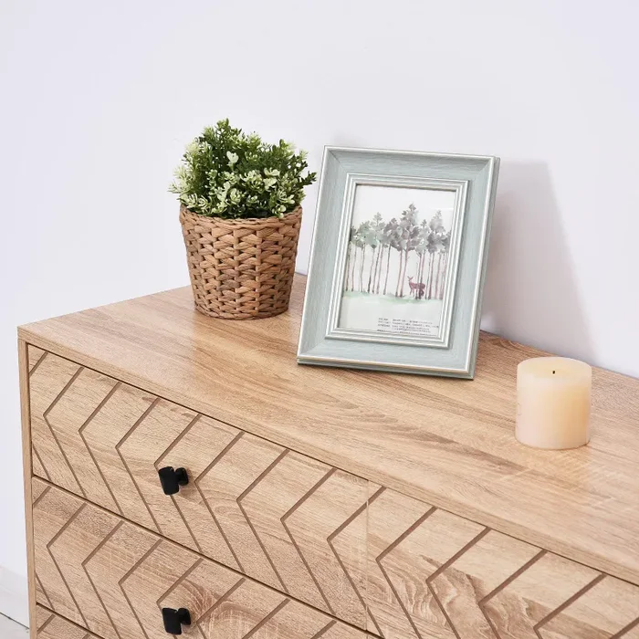 Comò 6 Cassetti in Legno Stile Vintage 120×39,5×71 cm Natural Wood