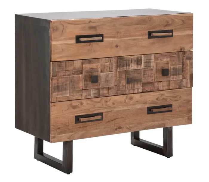 Comò Mumbai 85x40x77 cm in Legno di Acacia e in Ferro Marrone e Nero