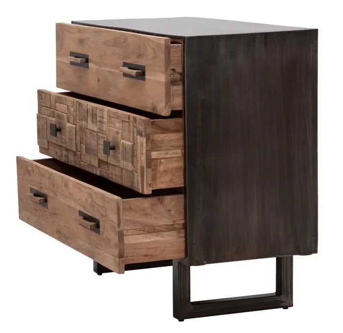 Comò Mumbai 85x40x77 cm in Legno di Acacia e in Ferro Marrone e Nero - immagine 2