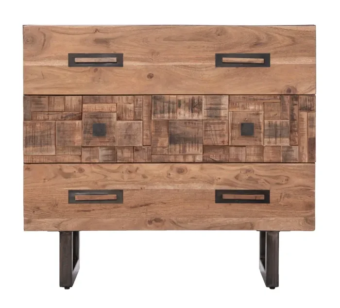 Comò Mumbai 85x40x77 cm in Legno di Acacia e in Ferro Marrone e Nero - immagine 3