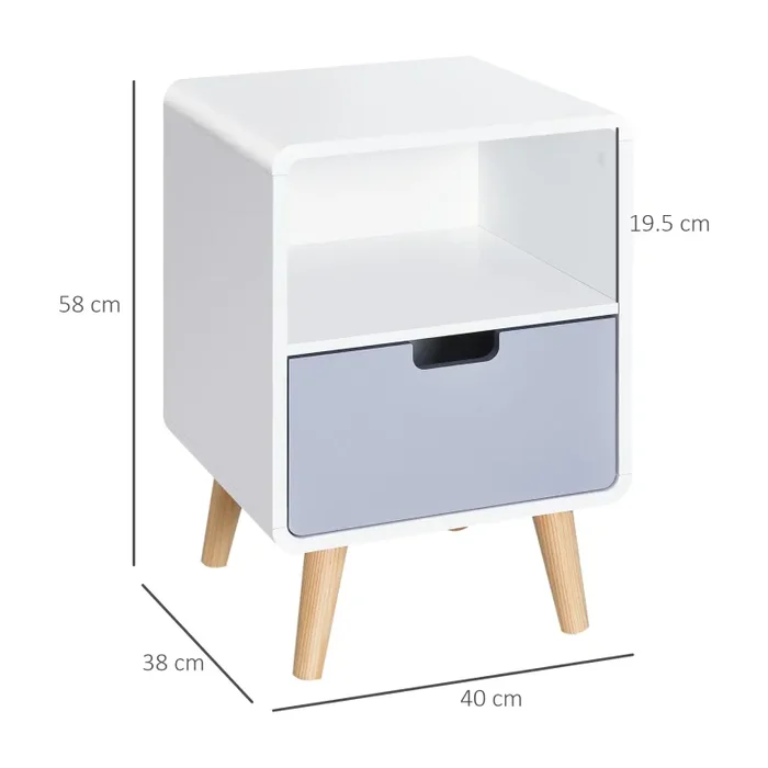 Comodino 1 Cassetto 1 Ripiano 40x38x58 cm in Legno Bianco e Grigio - immagine 3