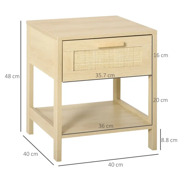 Comodino 1 Cassetto 1 Ripiano 40x40x48 cm in MDF color Legno - immagine 3