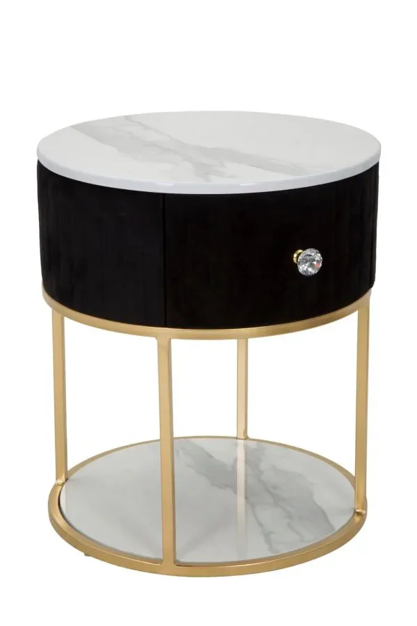 Comodino 1 Cassetto Ø42×48 cm in Metallo con Piano in Simil Marmo - immagine 2