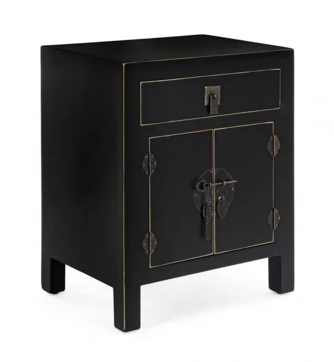 Comodino 2 Ante 1 Cassetto Pechino in Legno Nero