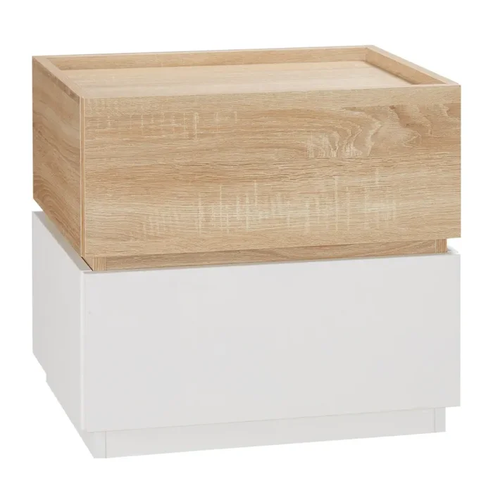 Comodino 2 Cassetti 50x40x47,5 cm Design Moderno Nature Wood e Bianco