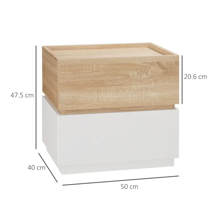 Comodino 2 Cassetti 50x40x47,5 cm Design Moderno Nature Wood e Bianco - immagine 3