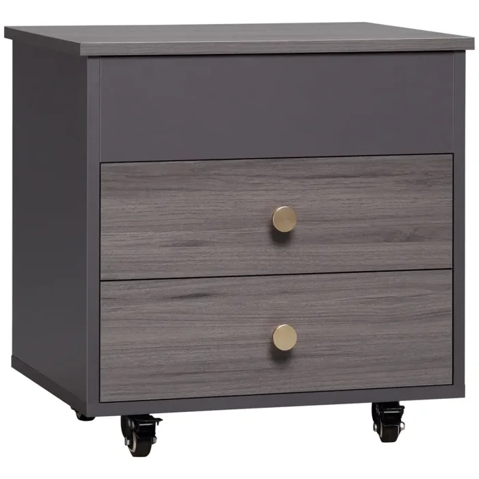 Comodino 2 Cassetti e Ruote con Piano Sollevabile 50x40x50 cm in Legno Grigio Vendita calda