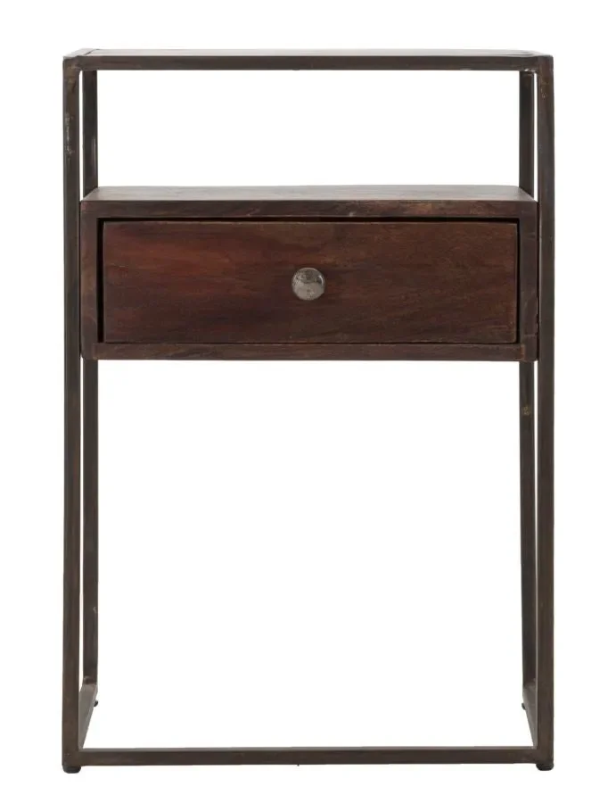 Comodino Burn 45x30x66 cm in Legno di Acacia e in Ferro Marrone - immagine 2