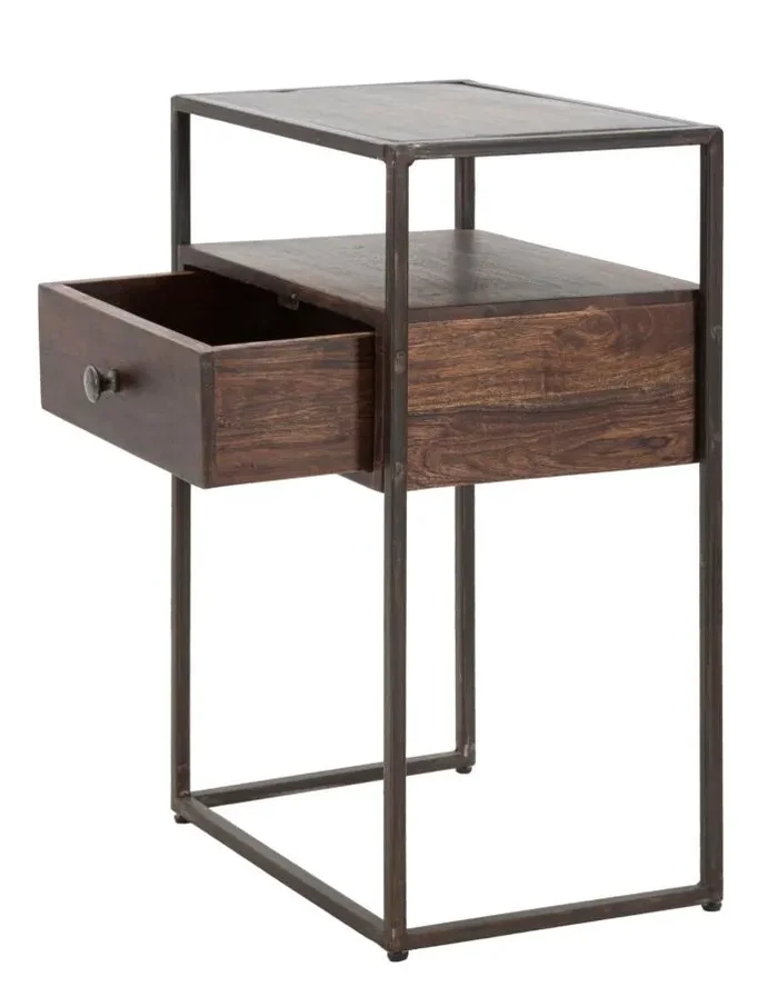 Comodino Burn 45x30x66 cm in Legno di Acacia e in Ferro Marrone - immagine 3