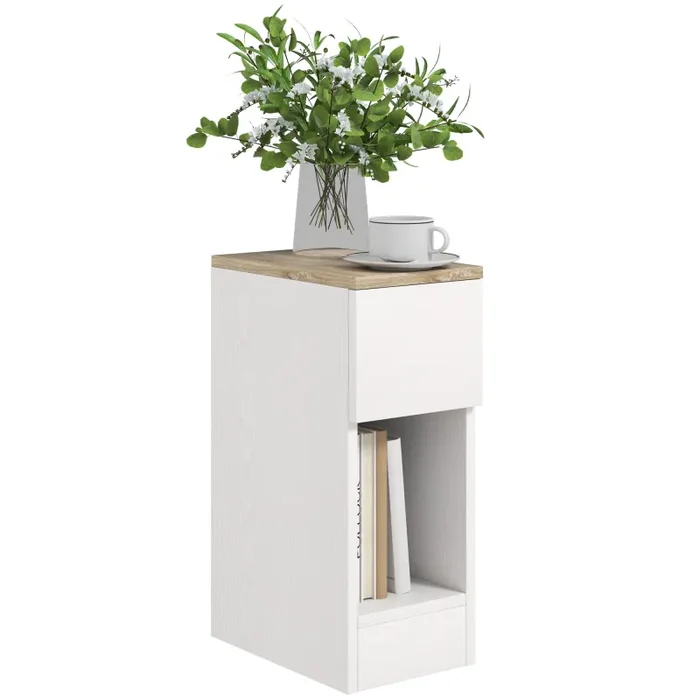 Comodino con Cassetto e Ripiano in Legno 20x30x50 cm Bianco