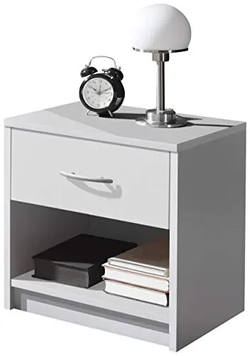 Comodino con Cassetto e Scompartimento Aperto, Bianco, 39 x 41 x 28 Bianco