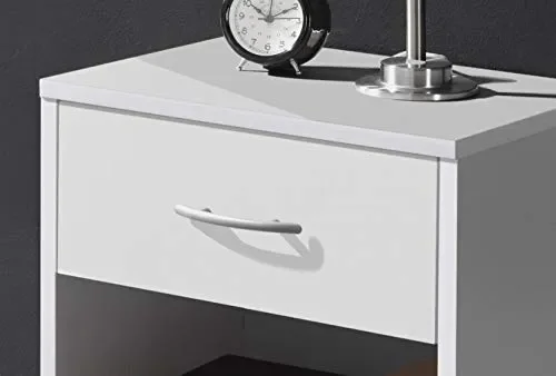 Comodino con Cassetto e Scompartimento Aperto, Bianco, 39 x 41 x 28 Bianco - immagine 2