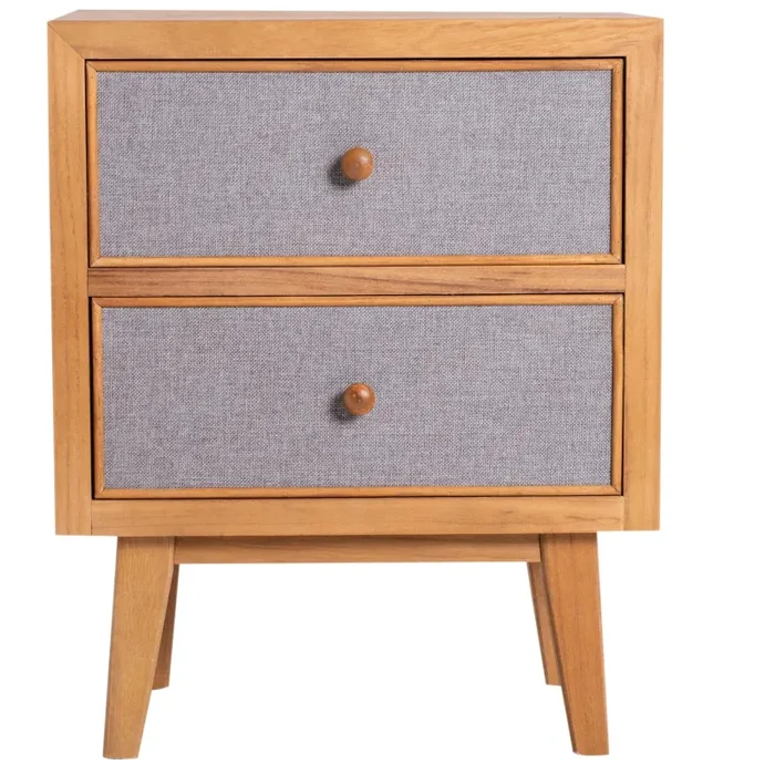 Comodino in Legno 2 Cassetti Legno e Grigio 44x30x55 cm - immagine 3