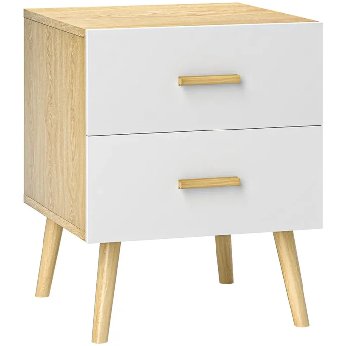 Comodino in Stile Scandinavo 40x40x50 cm con 2 Cassetti in Legno Bianco