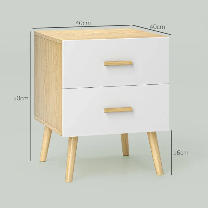 Comodino in Stile Scandinavo 40x40x50 cm con 2 Cassetti in Legno Bianco - immagine 3
