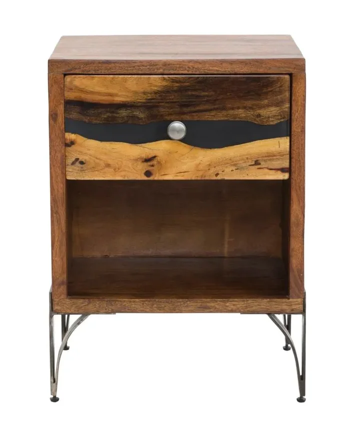 Comodino Mustang 44x40x60 cm in Legno di Acacia e in Ferro Marrone e Grigio - immagine 2