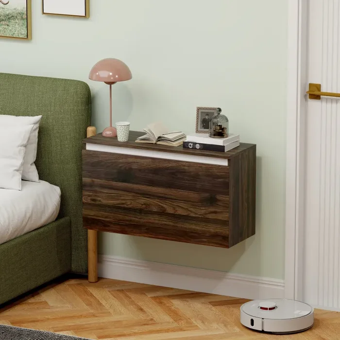 Comodino Sospeso 80x30x45 cm con Cassetto Senza Maniglie Noce - immagine 2