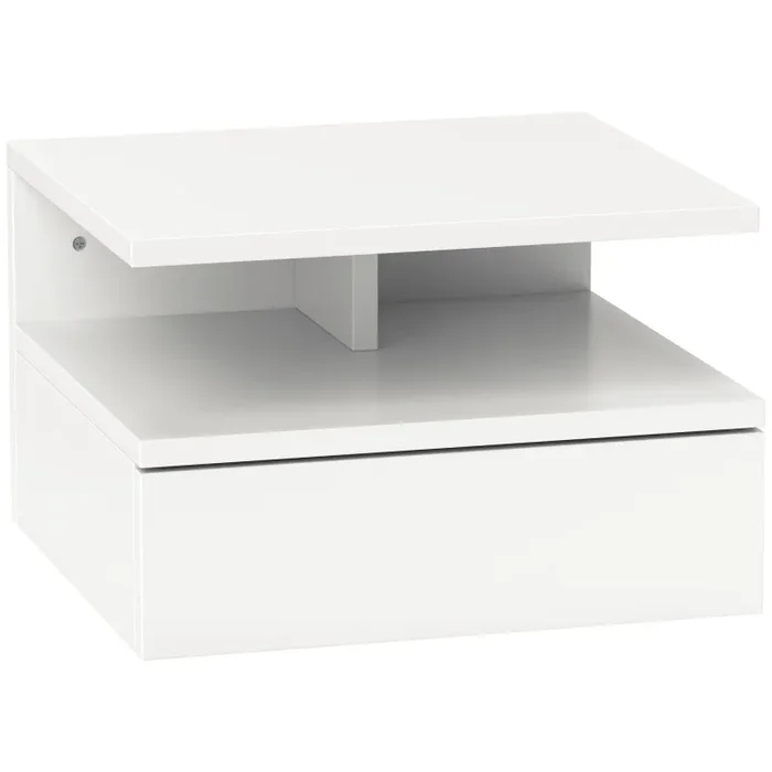 Comodino Sospeso per Camera da Letto 35x32x22,5 cm con Cassetto in Legno Bianco
