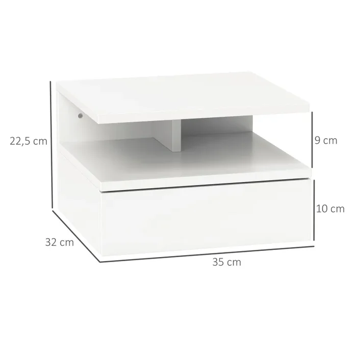 Comodino Sospeso per Camera da Letto 35x32x22,5 cm con Cassetto in Legno Bianco - immagine 3