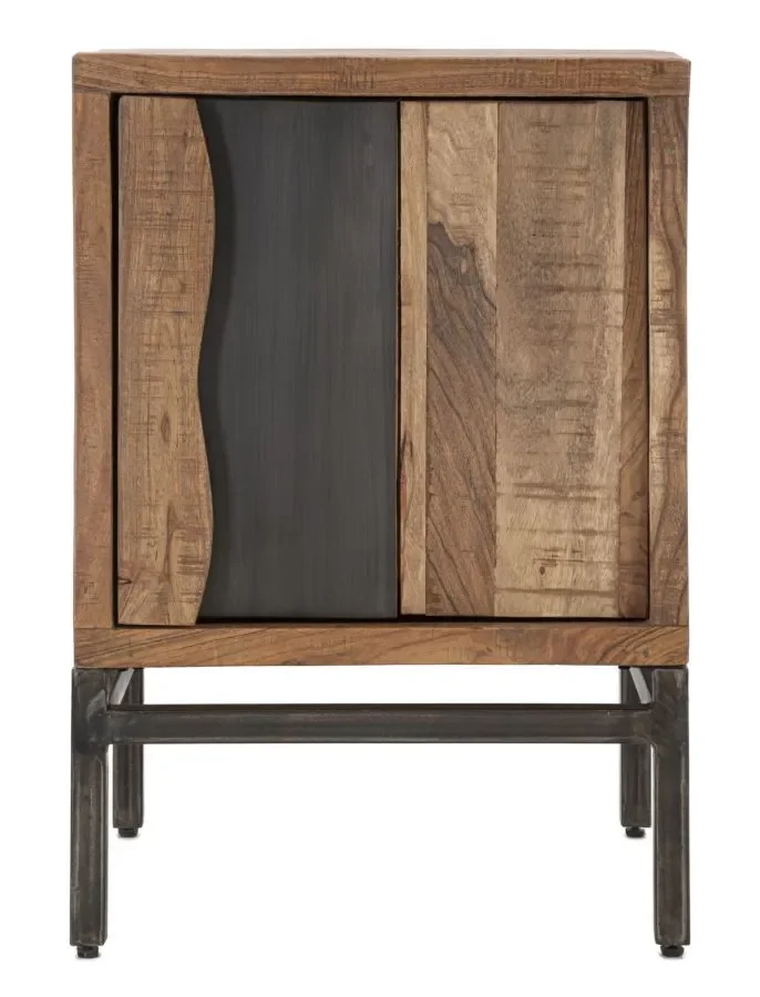 Comodino Yellowstone 44x40x64 cm in Legno di Acacia e in Ferro Marrone e Nero - immagine 2