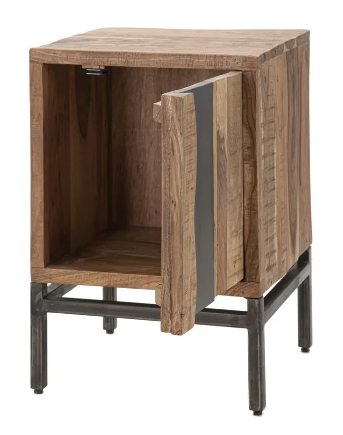 Comodino Yellowstone 44x40x64 cm in Legno di Acacia e in Ferro Marrone e Nero - immagine 3