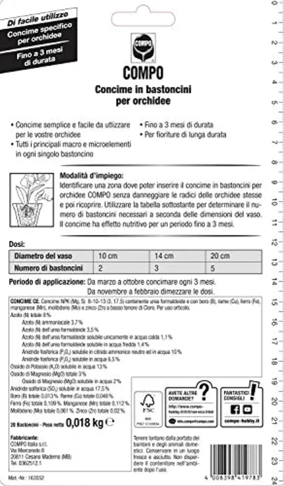 Compo Concime in Bastoncini per Orchidee, 20 Bastoncini, 18 g - immagine 2