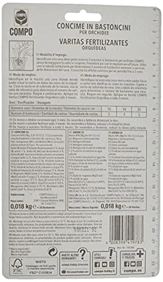 Compo Concime in Bastoncini per Orchidee, 20 Bastoncini, 18 g - immagine 3